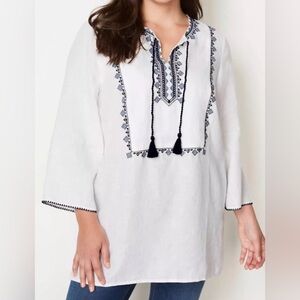 J. Jill NWT Women’s Size XL Embroidered Linen Tunic Top